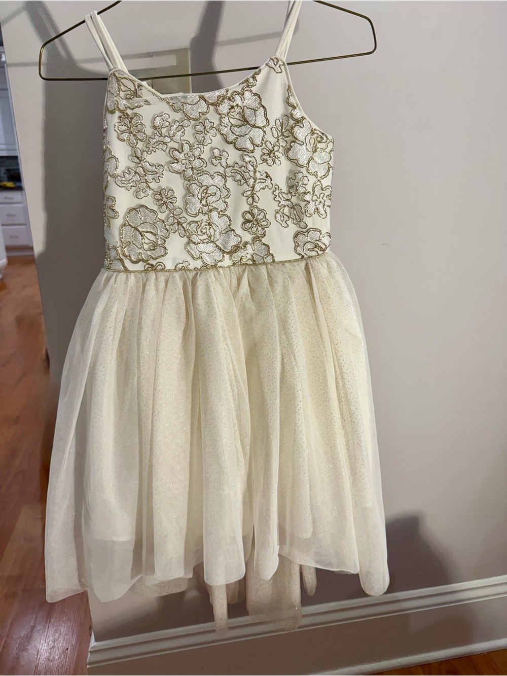 Zhenzi Ivory Dress with Gold Floral Embroidery